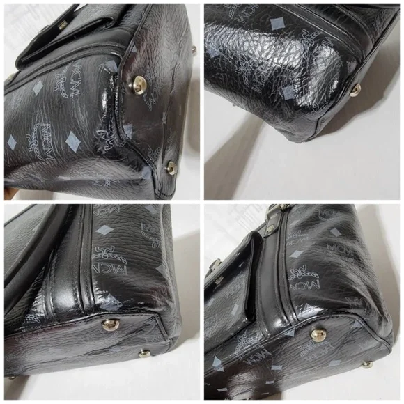 Authentic MCM Small Visetos Coated Canvas and Leather Pocket Tote Black - Picture 11 of 13